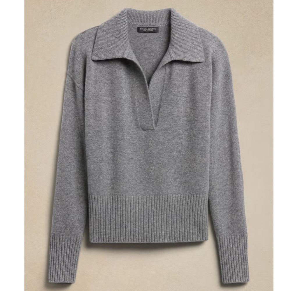 Banana Republic Women's Gray V-Neck - Polo 100% Cashmere Sweater